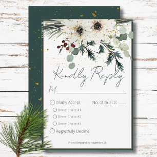Rustic Berries Winter Floral Dinner Wedding  RSVP Card