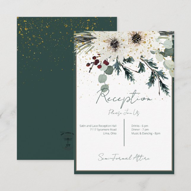 Rustic Berries Winter Floral Reception Enclosure Card (Front/Back)