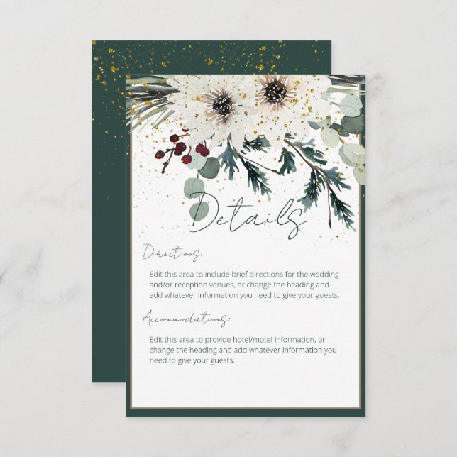 Rustic Berries Winter Floral Wedding Details Enclosure Card (Front/Back)