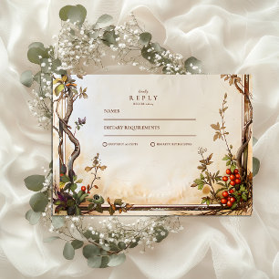 Rustic Berry Branch Wedding RSVP Card