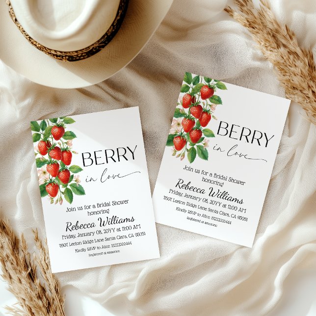 Rustic Berry in Love Strawberry Bridal Shower Invitation (Creator Uploaded)