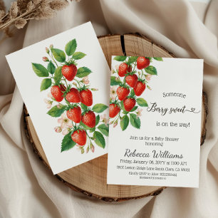 Rustic Berry Sweet Strawberry Red Baby Shower Invitation