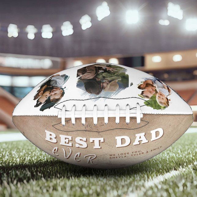 Rustic Best Dad 3 Photo Collage Father`s Day  Football (Creator Uploaded)