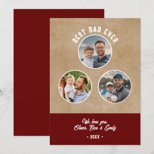 Rustic Best Dad 3 Photos Father`s Day Keepsake  Card