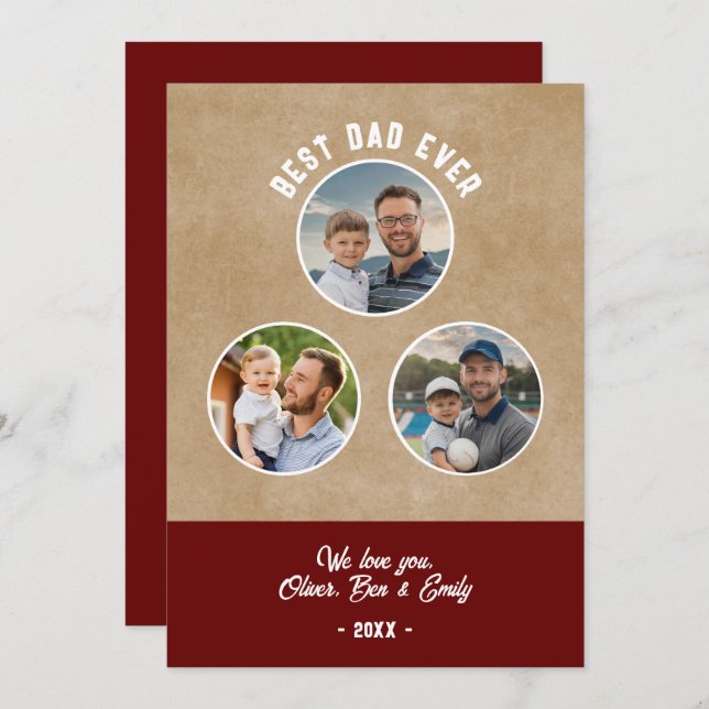 Rustic Best Dad 3 Photos Father`s Day Keepsake  Card (Front/Back)