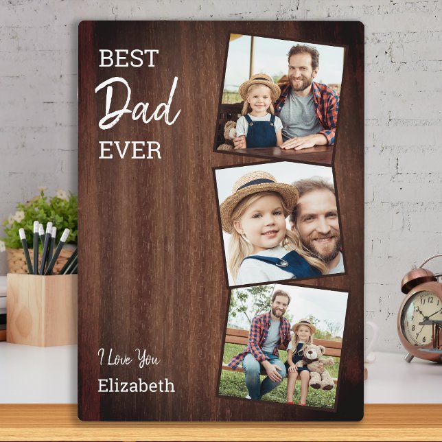 Rustic Best DAD Ever Country Wood Custom 3 Photo Plaque (Creator Uploaded)