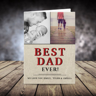 Rustic Best Dad Ever Father`s Day 2 Photo Collage Card