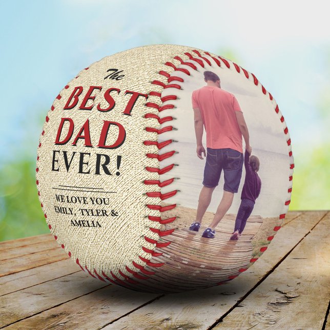 Rustic Best Dad Ever Father`s Day 2 Photo Collage Softball (Creator Uploaded)