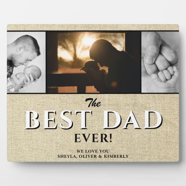 Rustic Best Dad Ever Father`s Day 3 Photo Collage Plaque (Front)