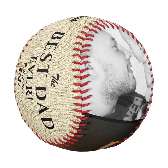 Rustic Best Dad Ever Father`s Day Keepsake 3 Photo Baseball (Angled)