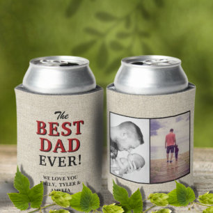 Rustic Best Dad Ever Father`s Day Photo Collage Can Cooler
