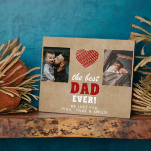 Rustic Best Dad Ever Red Heart 2 Photo Plaque