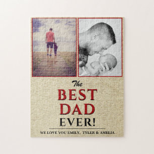 Rustic Best Dad Ever Typography Father`s Day Photo Jigsaw Puzzle