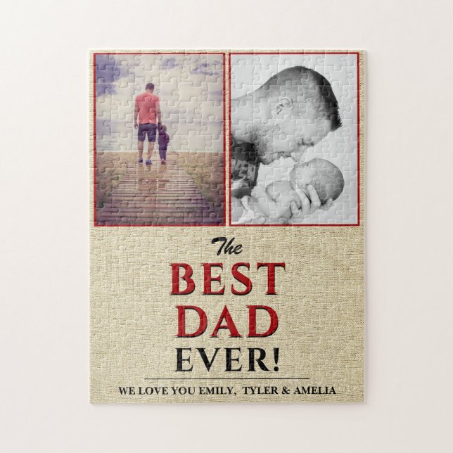Rustic Best Dad Ever Typography Father`s Day Photo Jigsaw Puzzle (Vertical)