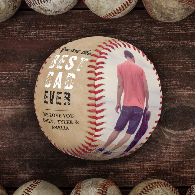 Rustic Best Dad Father`s Day 2 Photo Collage Baseball (Creator Uploaded)