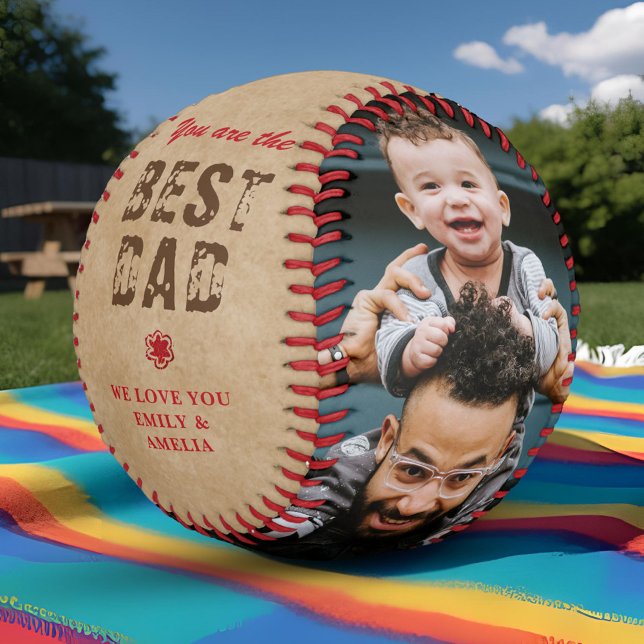 Rustic Best Dad Father`s Day 2 Photo Collage Baseball (Creator Uploaded)