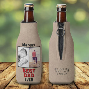 Rustic Best Dad Father`s Day 2 Photo Collage Bottle Cooler