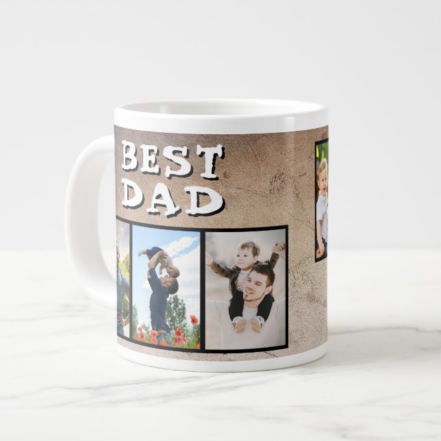Rustic Best Dad Father's Day 6 Photo  Large Coffee Mug (Front Left)