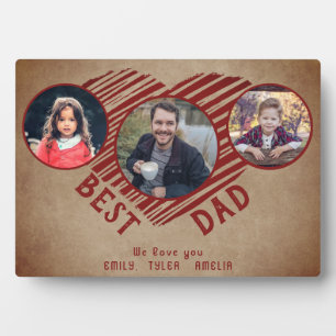 Rustic Best Dad Heart Father`s Day 3 Photo Collage Plaque