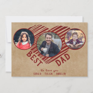 Rustic Best Dad Heart Father`s Day 3 Photos Holiday Card