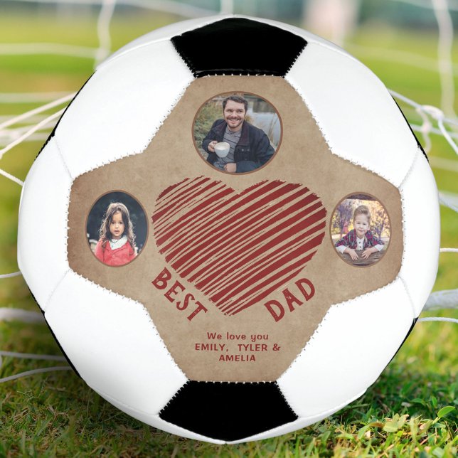 Rustic Best Dad Heart Father`s Day 3 Photos  Soccer Ball (Creator Uploaded)