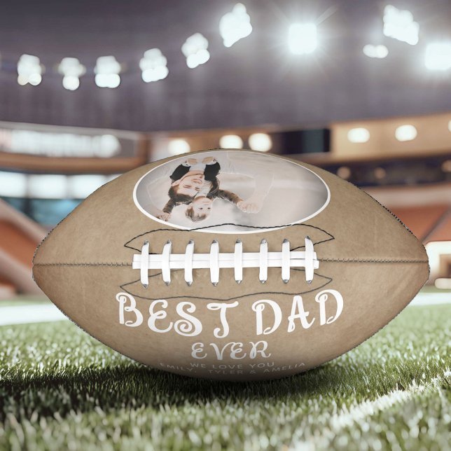 Rustic Best Dad Modern Script Custom Photo Football (Creator Uploaded)