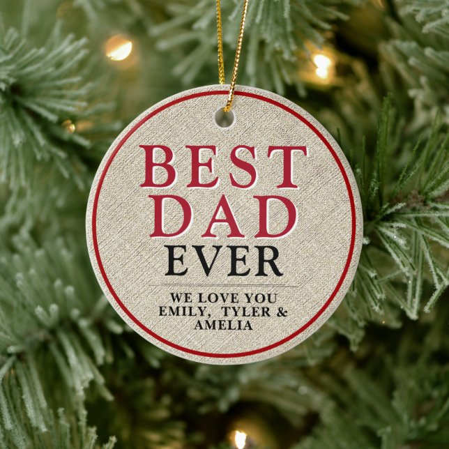 Rustic Best Dad Red Typography Photo Ceramic Tree Decoration (Tree)