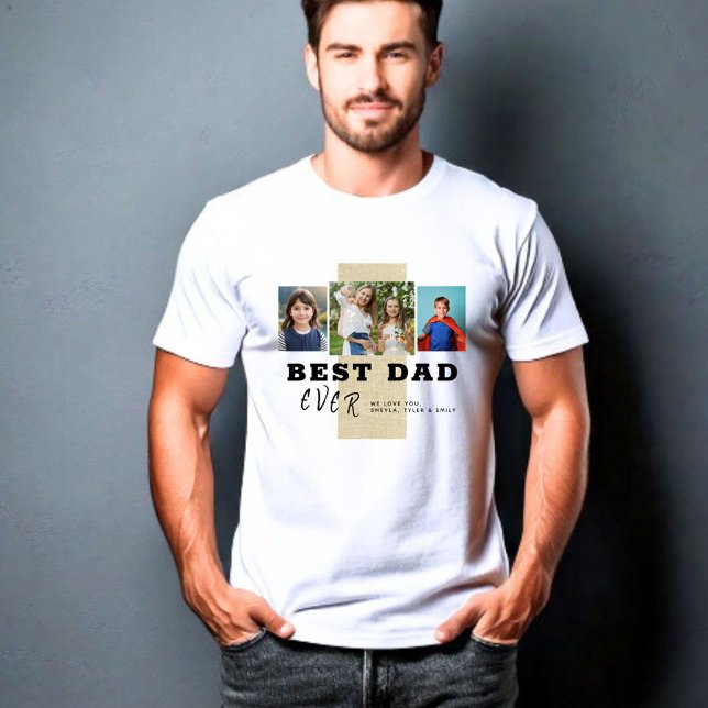 Rustic Best Dad Typography Father`s Day 3 Photo T-Shirt (Creator Uploaded)
