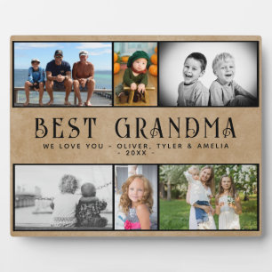 Rustic Best Grandma 6 Photo Collage Keepsake Plaque