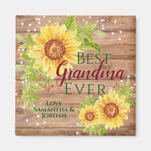 Rustic Best Grandma Ever Floral Sunflower  Magnet