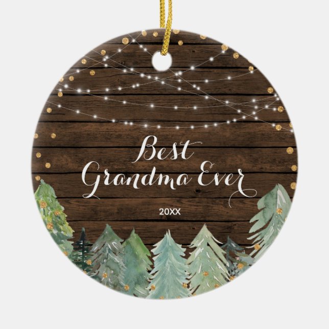 Rustic Best Grandma Ever Personalised Ornament (Front)