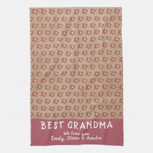 Rustic Best Grandma Red Flower Pattern Tea Towel