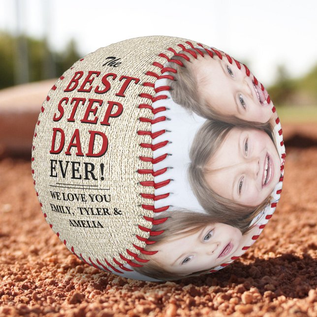 Rustic Best Step Dad Ever 2 Photo Father`s Day Baseball (Creator Uploaded)