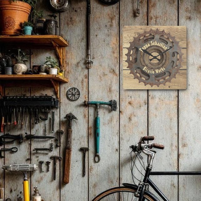 Rustic Bicycle Gear Sprocket Template  Square Wall Clock (one rusty gear square wall clock template)