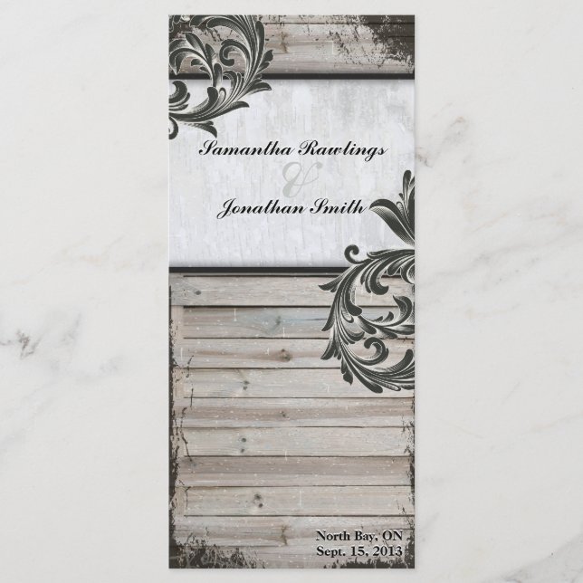 Rustic Birch Bark & Barn Board Wedding Program Programme (Front)
