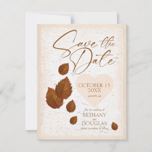 Rustic Birch Bark Carved Heart Save the Date Announcement