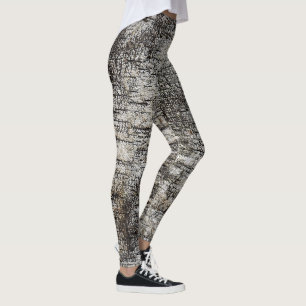 Rustic Birch Bark Distressed Cracked Pattern Leggings