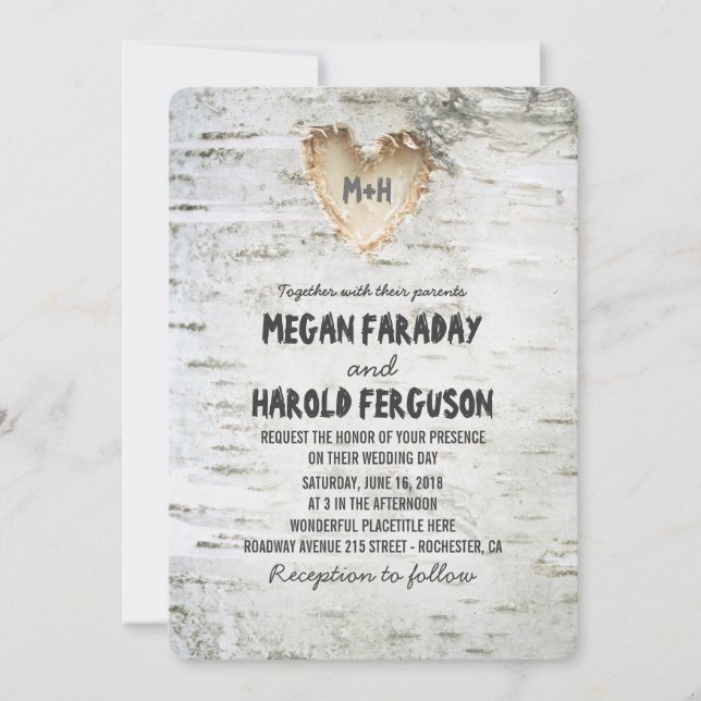 Rustic Birch Bark Heart Wedding Invitation (Front)