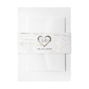 Rustic Birch Bark Heart Wedding Invitation Belly Band