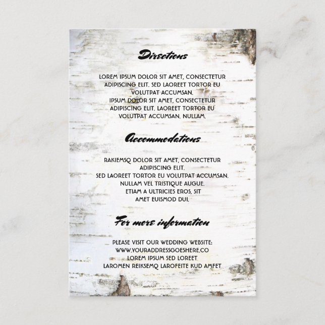 Rustic Birch Bark Wedding Details- Information Enclosure Card (Front)