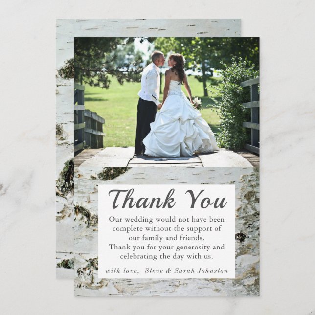 Rustic Birch Bark Wedding Photo Thank You Cards (Front/Back)