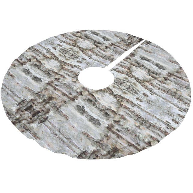 Rustic Birch Bark Wood  look Brushed Polyester Tre Brushed Polyester Tree Skirt (Angled)