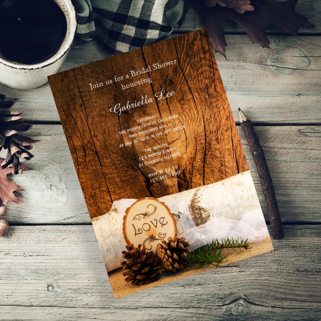 Rustic Birch Tree and Barn Wood Bridal Shower Invitation (Creator Uploaded)