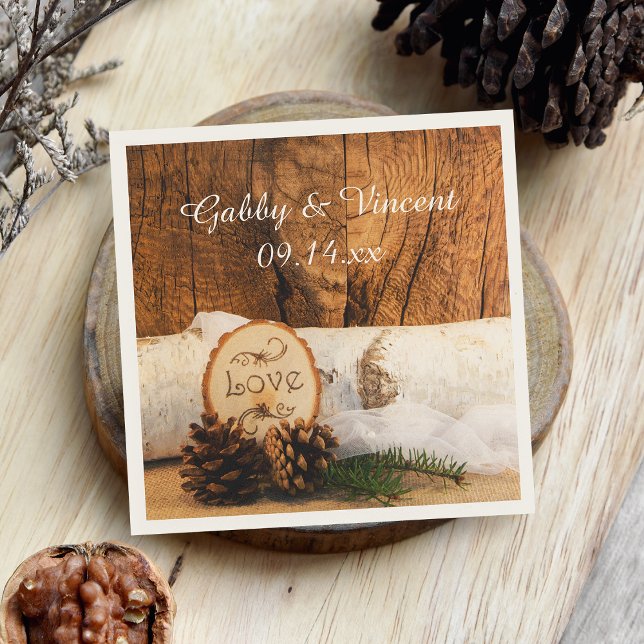 Rustic Birch Tree and Barn Wood Wedding Napkin (Creator Uploaded)