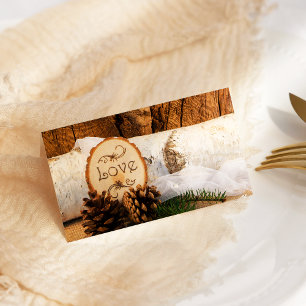 Rustic Birch Tree and Barn Wood Wedding Place Card