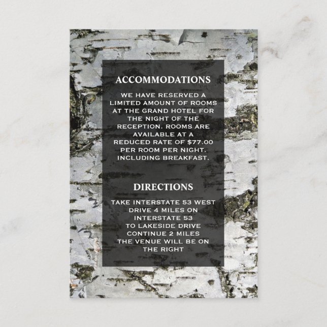 Rustic Birch Tree Bark Modern Wedding Details Enclosure Card (Front)