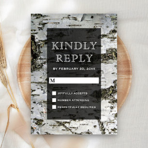 Rustic Birch Tree Bark Modern Wedding RSVP Card