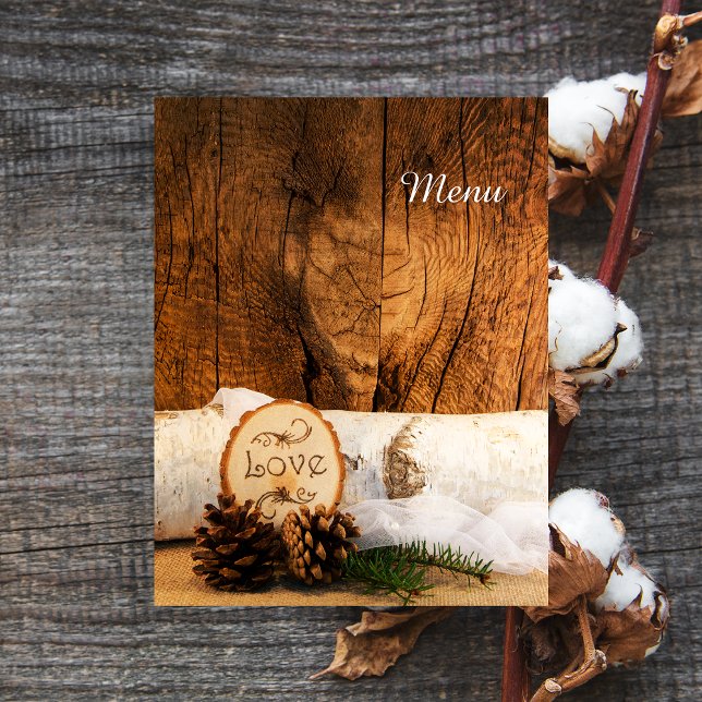 Rustic Birch Tree Barn Wood Country Wedding Menu (Creator Uploaded)