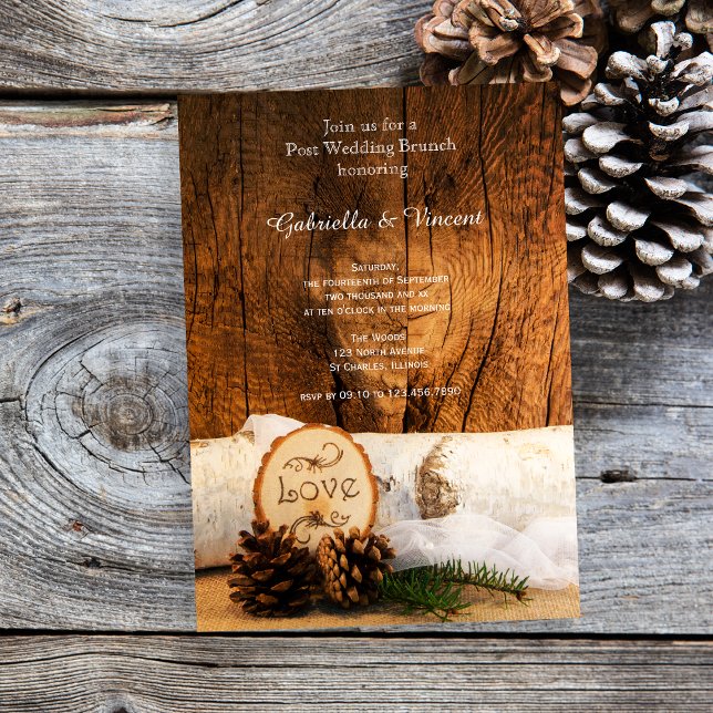 Rustic Birch Tree Barn Wood Post Wedding Brunch Invitation (Creator Uploaded)