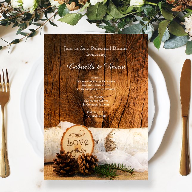Rustic Birch Tree Barn Wood Rehearsal Dinner Invitation (Creator Uploaded)